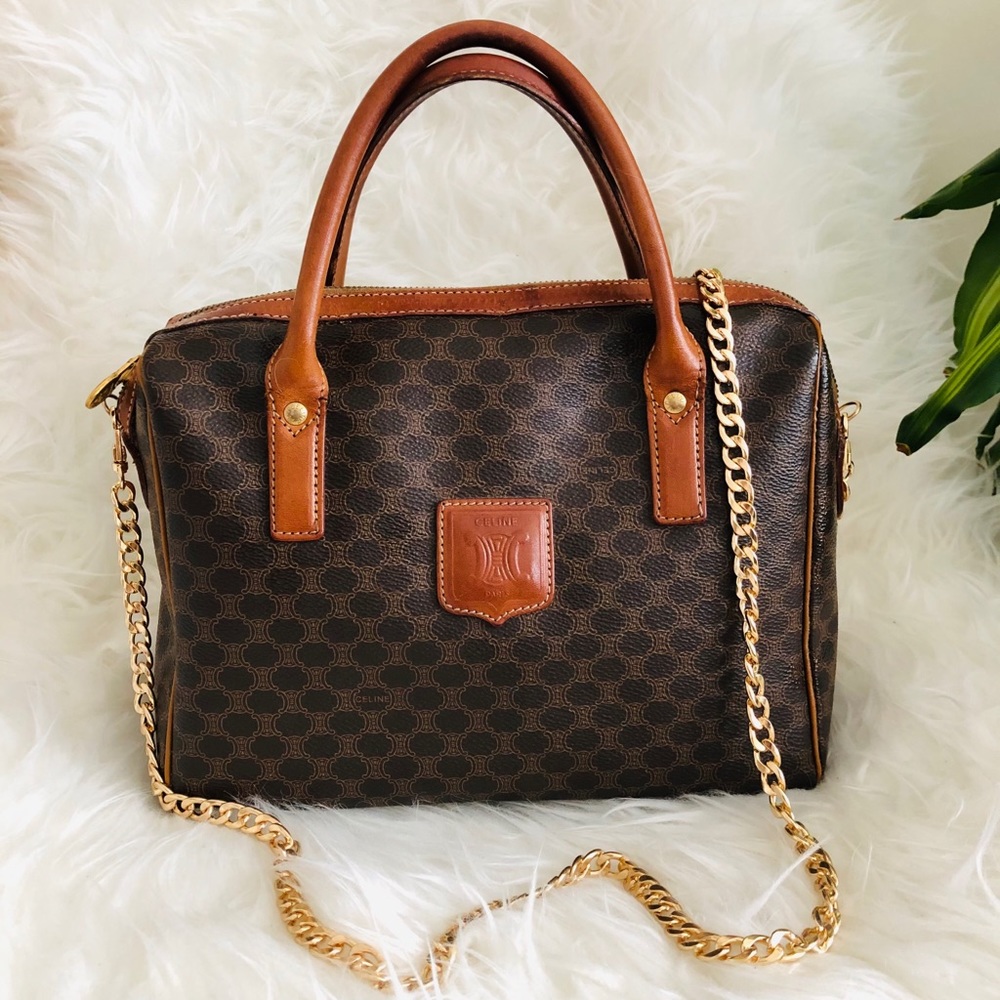 Vintage Celine Macadam Leather Crossbody Handbag